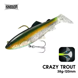 Kingdom-señuelo de pesca con cola en T, suave, 120mm, 38g, cebo de goma Artificial que se hunde con cabeza de plomo, perca, Lucio, cola de paleta, Swimbaits