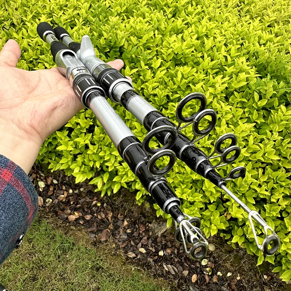 Caña de pescar telescópica para Baitcasting, aparejos de pesca ultraligeros de viaje, giratorios de carbono, 1,5 M, 1,8 M, 2,1 M, 2,4 M - imagen 5