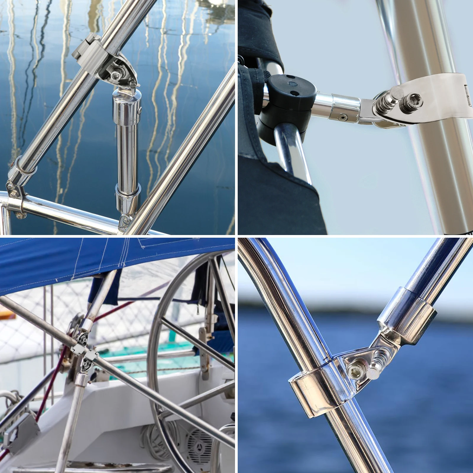 Bimini-deslizador de mandíbula con bisagras superiores, 2 piezas, con pasador y abrazadera de leva, Hardware para barco, para yate marino - imagen 4