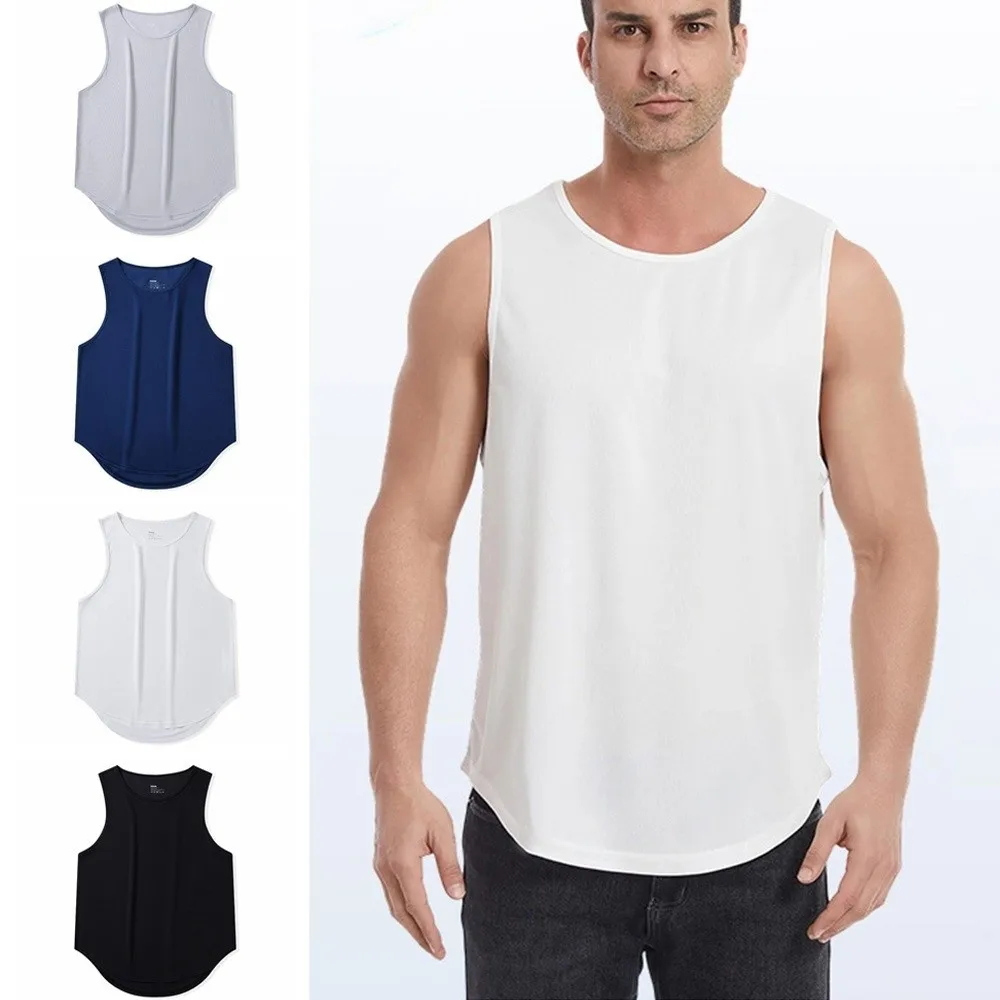 Camiseta sin mangas deportiva a la moda, chaleco holgado de secado rápido para correr, camisetas elásticas simples para hombre, chalecos para gimnasio - imagen 2