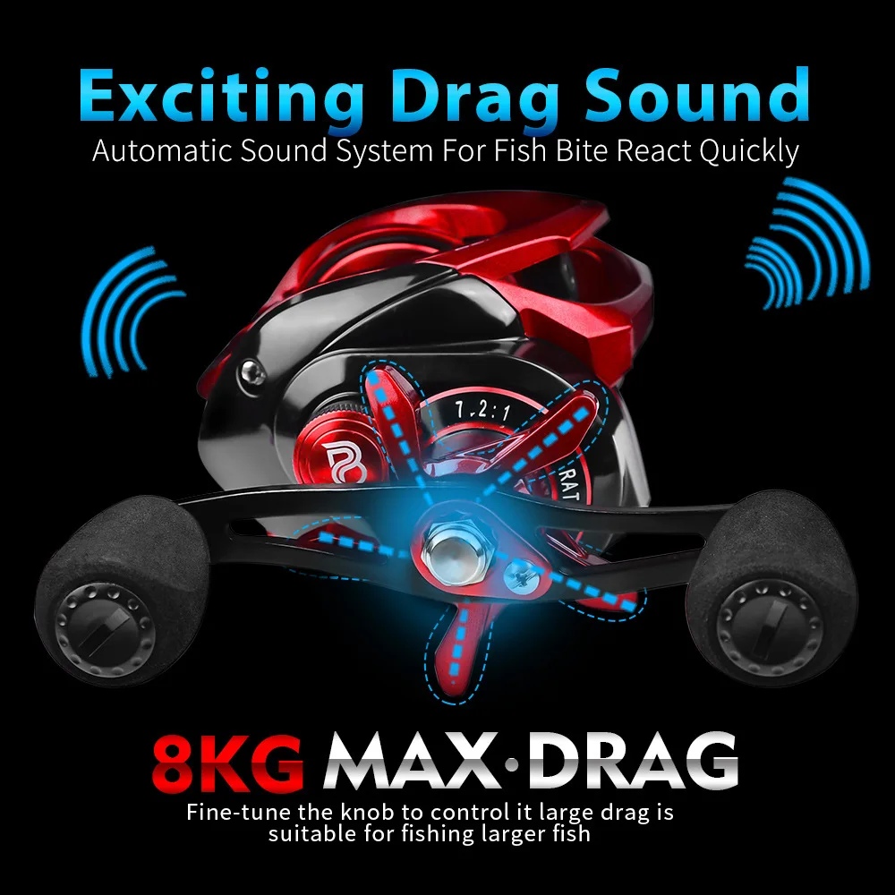 Carrete de Pesca Baitcasting 3 + 1BB 7,2: 1, relación de transmisión de 8Kg/17.6Lb, carrete de Pesca de arrastre máximo con carrete de Metal para Pesca de agua dulce y salada, nuevo - imagen 3