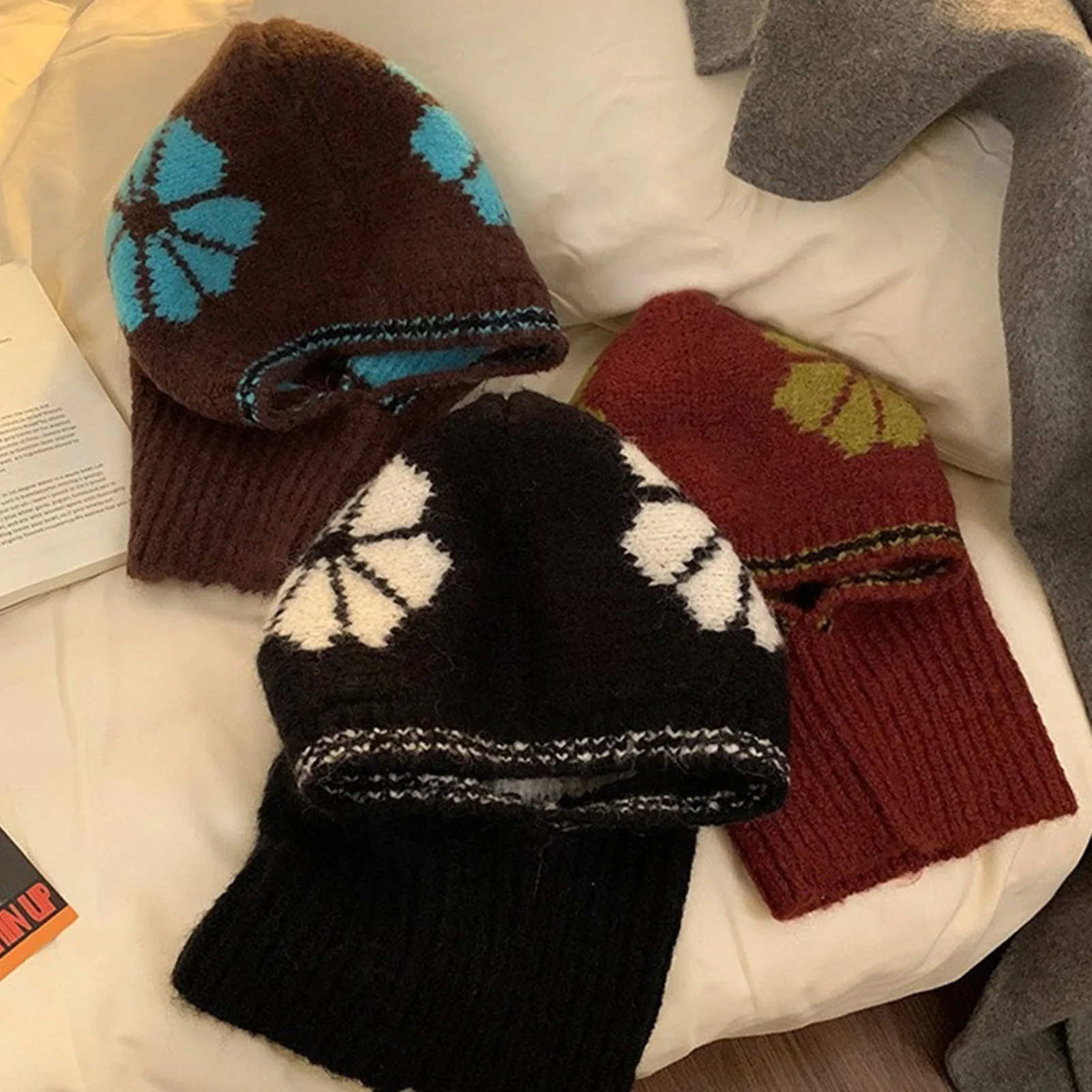 Gorro cálido para exteriores para invierno, pasamontañas de punto con bloques de Color Retro, bufanda cálida para invierno, cubierta para las orejas para esquiar, ciclismo, montar, acampar 2025 - imagen 5
