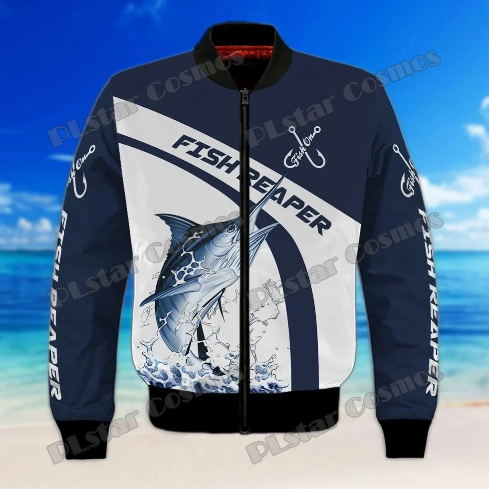 Fish Reaper Marlin pesca 3D impreso moda chaqueta Bomber para hombre Unisex Casual invierno más grueso cálido chaqueta con cremallera FX-16