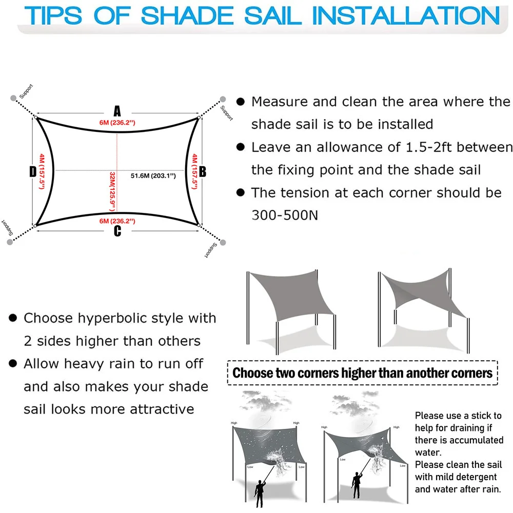 Toldo de vela parasol impermeable, bloque UV rectangular, refugio solar para jardín al aire libre, Patio, patio trasero, toldo de terraza, pantalla de privacidad - imagen 5