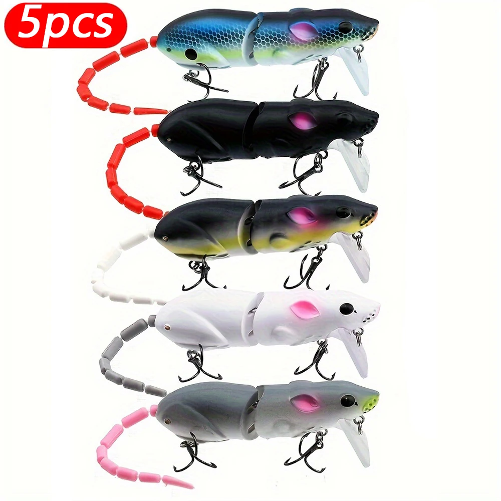Señuelo de ratón de plástico Artificial, 5 uds., señuelo de pesca Swimbait, rata, Lucio, lubina, pececillo, cebos flotantes, accesorios de aparejos de pesca