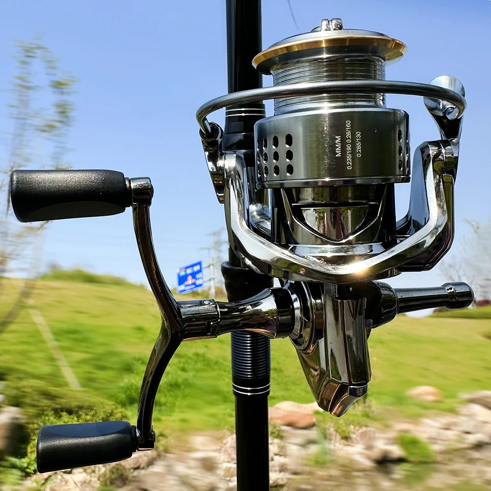 Carrete de pesca giratorio alta velocidad mango doble para lubina