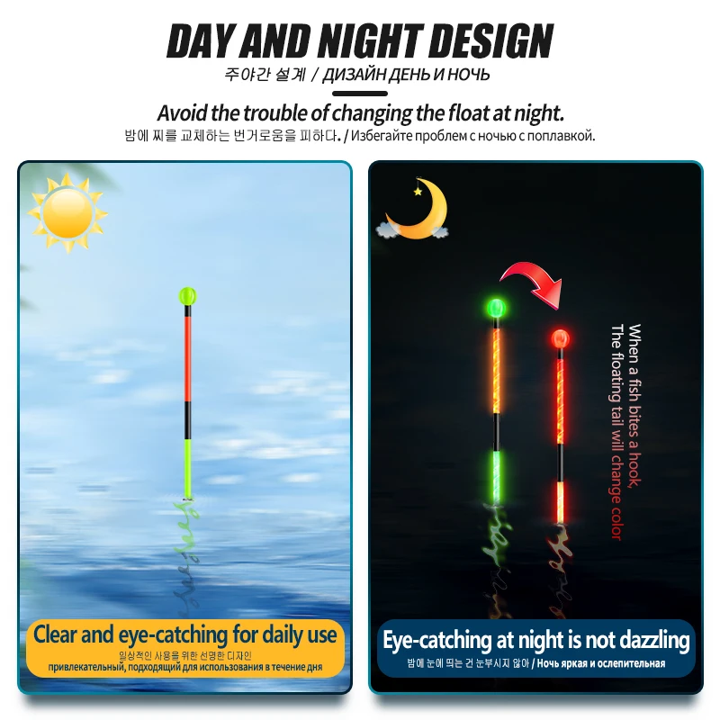 1 flotador eléctrico de cambio de Color con Sensor de gravedad + 1 CR425 + 1 tubo flotante + gancho de bolsa + 1 cola flotante de apoyo con 1 aparejo de boya de cuentas - imagen 2