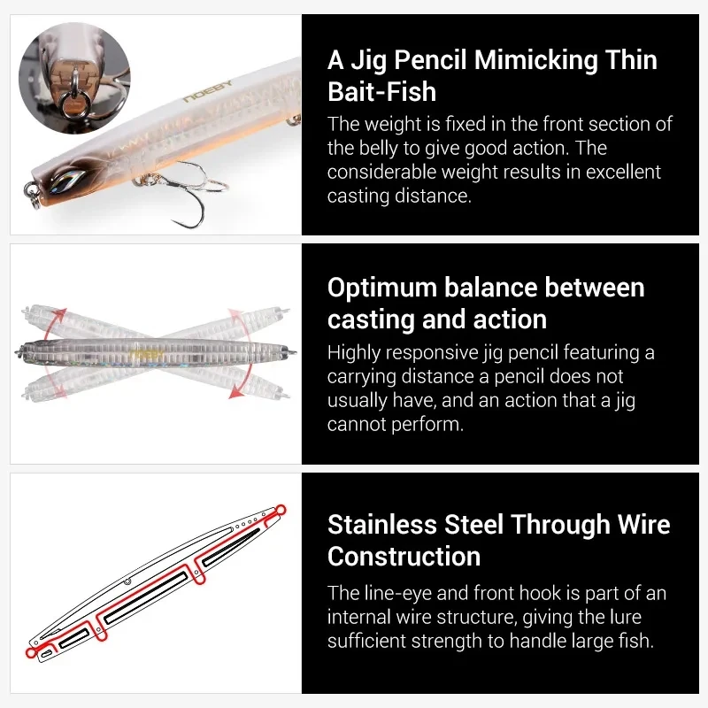 Noeby-señuelo de pesca de lápiz de 8 piezas, 130mm, 38g, Stickbait, Jigs de hundimiento Variable, cebo duro Artificial de fundición larga para pesca en el mar - imagen 4