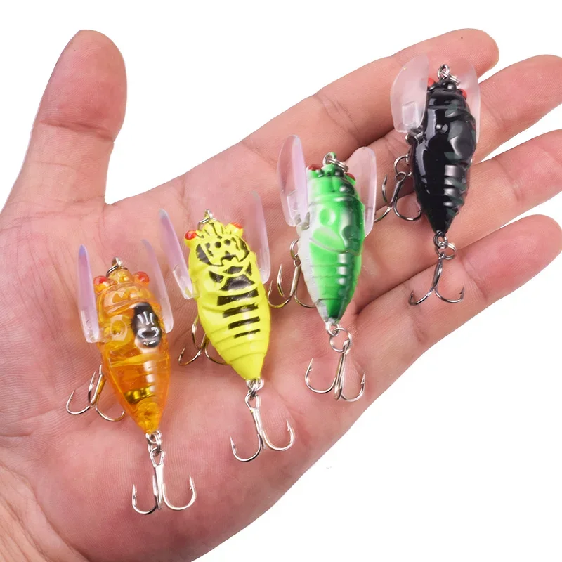 1 pieza top water popper, señuelo de pesca 4,8 cm, 6 g, soft cicada wobbler, insecto, tackle, señuelo artificial de plástico para bass, siluro