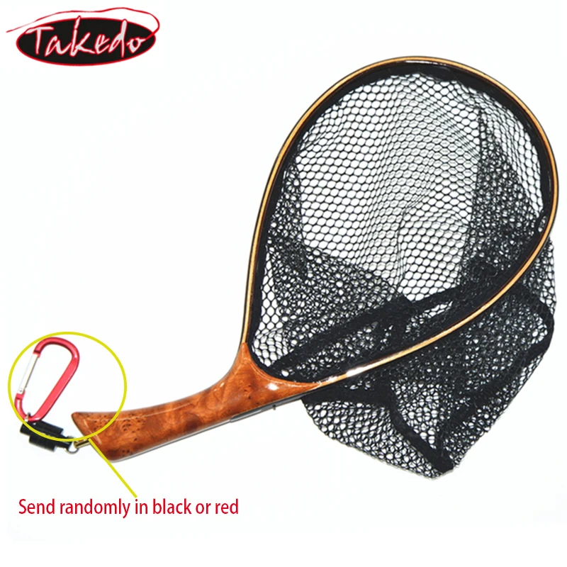TAKEDO-Red de aterrizaje de pesca con mosca, Red de trucha de malla de goma suave, Cinnamomum Camphora, Red de captura y liberación con mango de madera, TKL003 - imagen 3