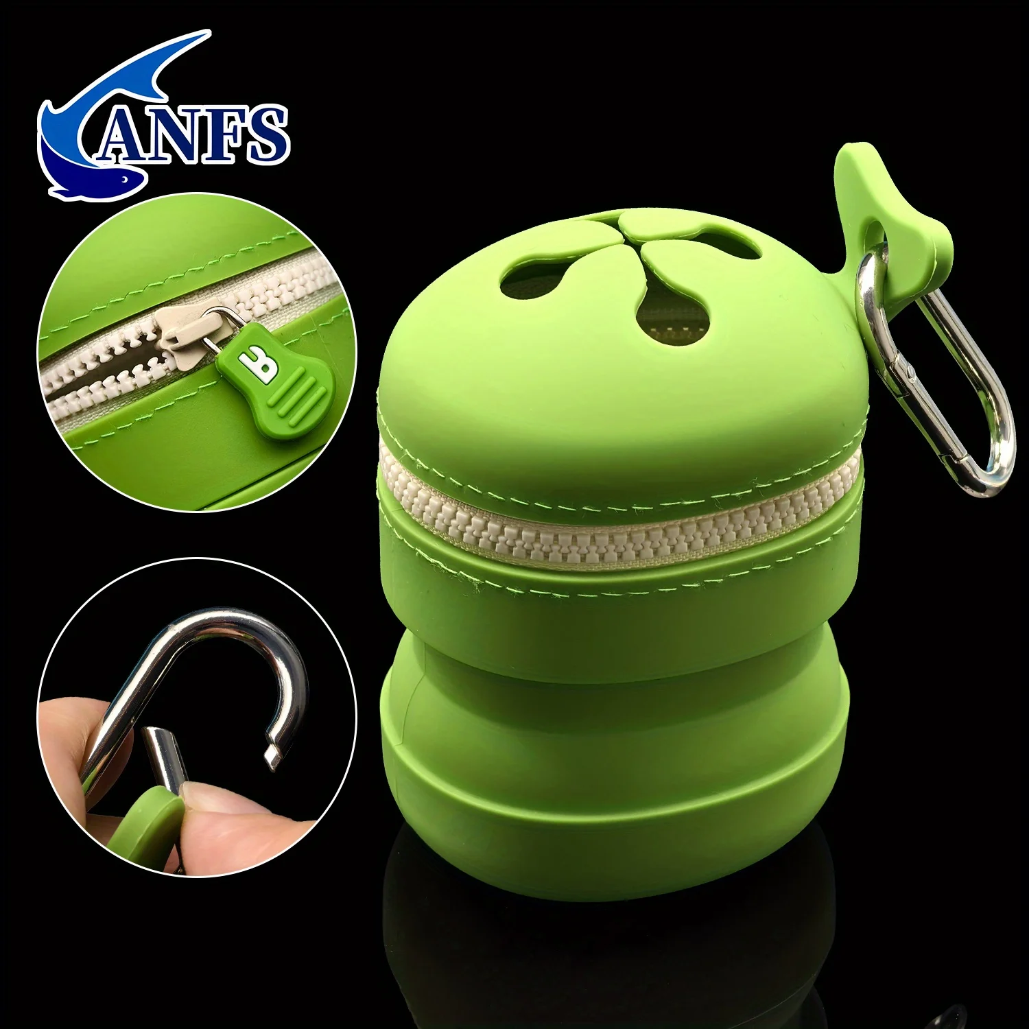 ANFS1pc Mini cubo de basura de silicona para pesca con mosca, caja de almacenamiento de residuos plegable con cremallera para ríos, lagos, arroyos y océanos - imagen 3