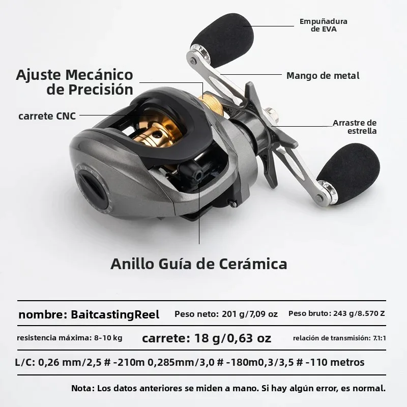 Huidiao HJ carrete de fundición de perfil bajo sin pájaros 7,1: 1 carrete de Baitcasting completo N48 freno magnético para pesca con señuelo - imagen 2