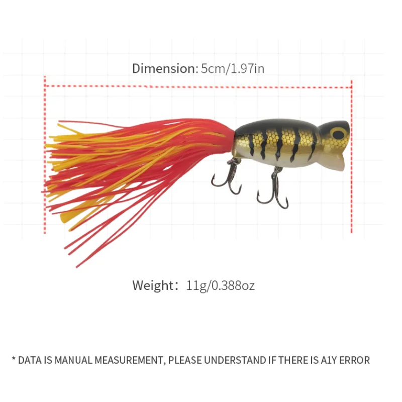 1 Uds 5cm 11g señuelo de Pesca Popper cebo Artificial duro Topwater con 2 anzuelos triples Señuelos de Pesca de carpa Wobbler Crankbait Pesca - imagen 4