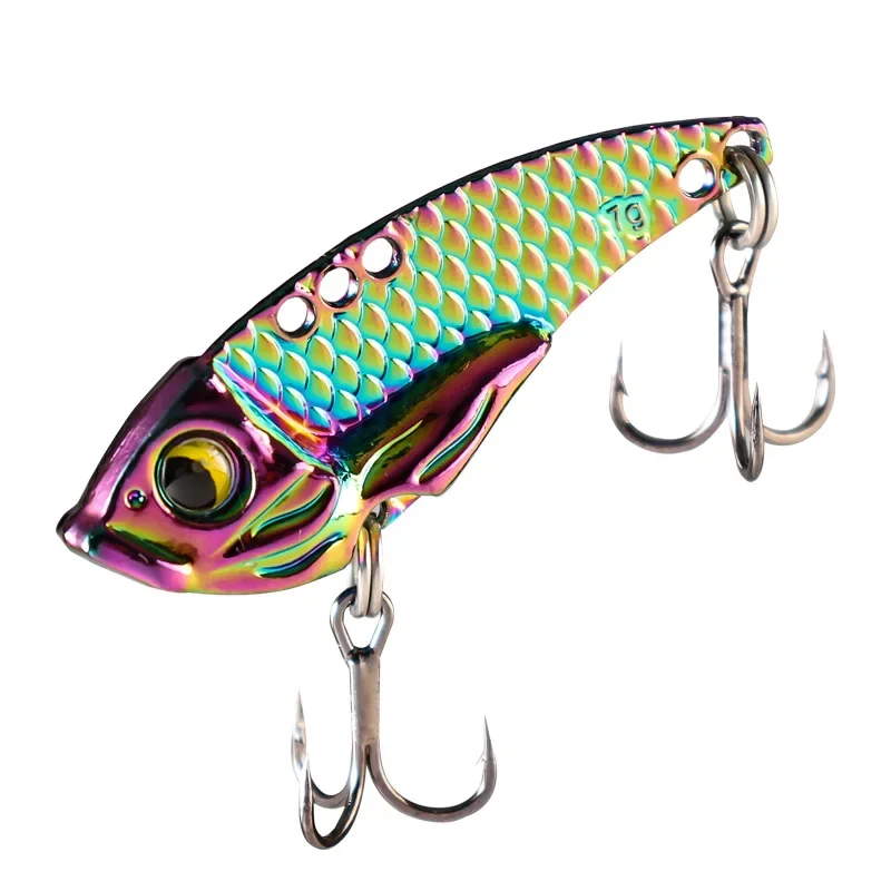 Juego de cebos de lentejuelas de colores, señuelo de simulación de Metal VIB de capa completa, con caja, 7g/10g/14g, 5 unids/lote - imagen 5