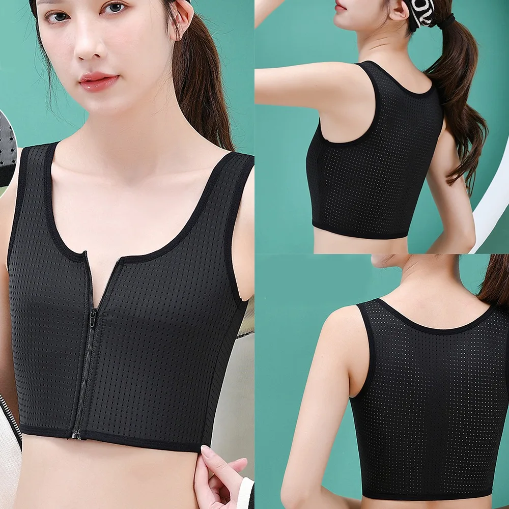 Moda transpirable cremallera pecho Clip malla elástica mujeres Shapewear pecho plano ajustado corsé chaleco mujeres