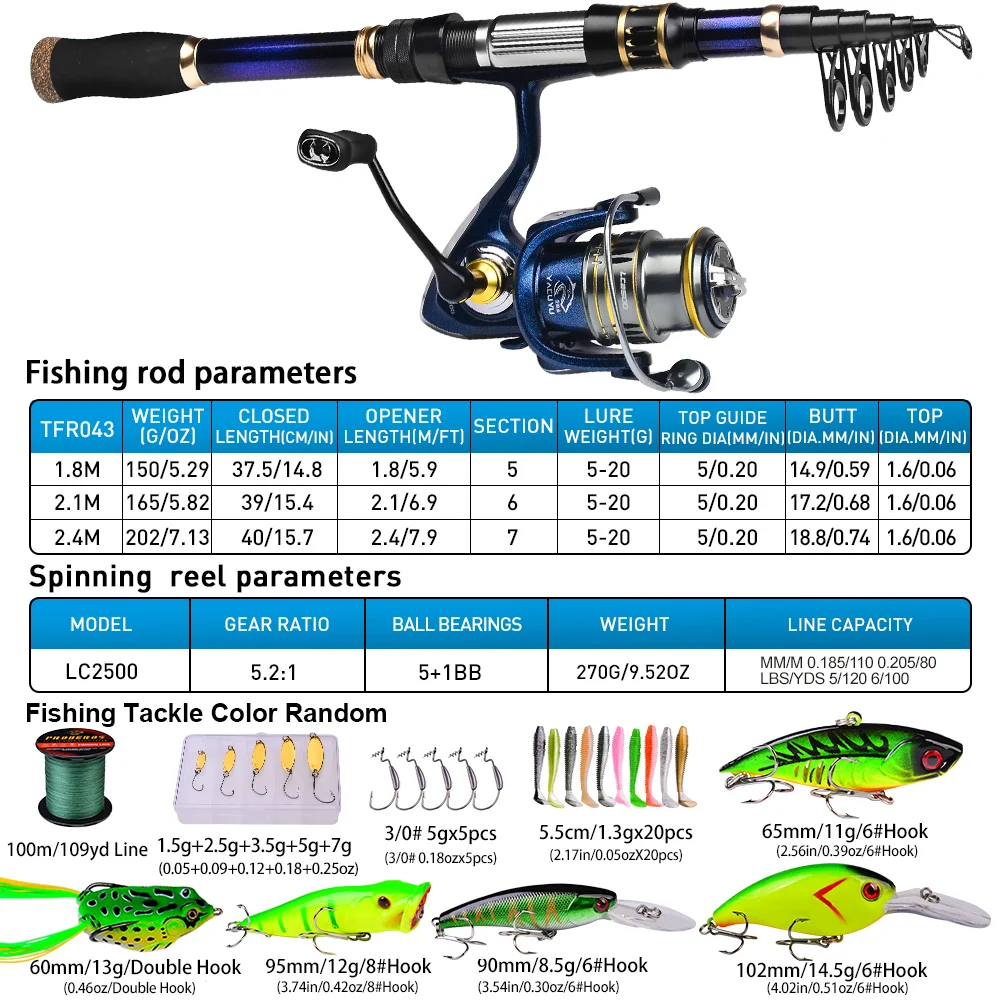 Combo de pesca Proberos caña telescópica y carrete giratorio 2500 - imagen 2