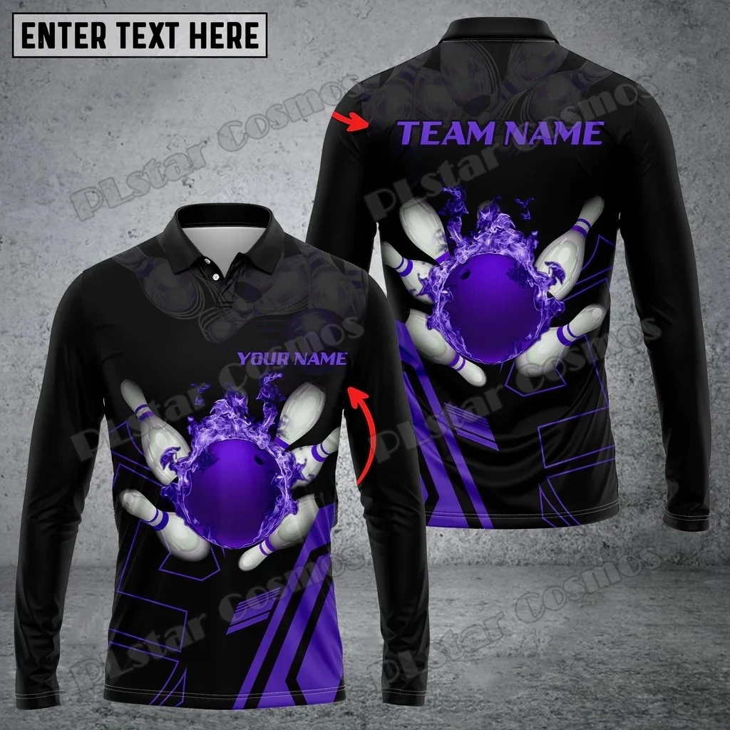 Polo de manga larga para hombre con estampado 3D de nombre personalizado Multicolor Premium de bola de bolos, Polo informal Unisex de otoño PLP82 - imagen 4