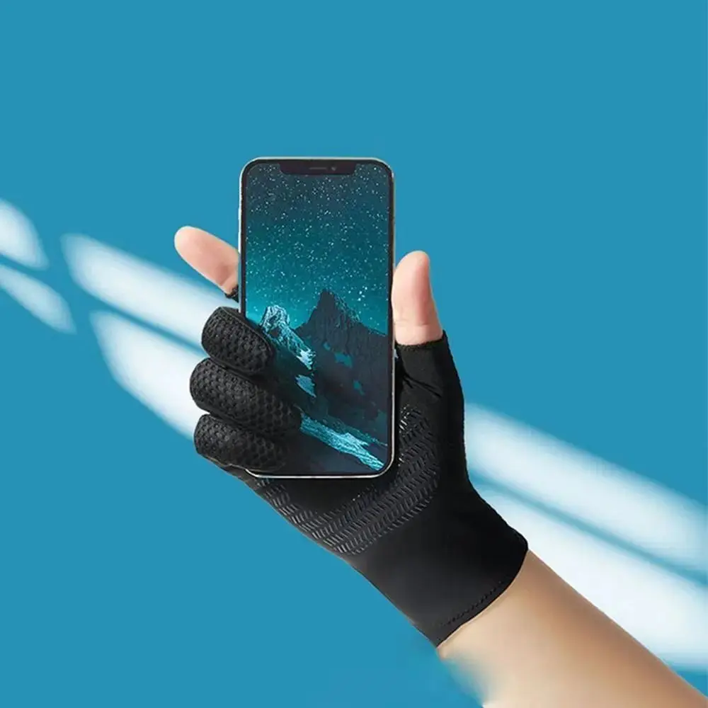 Guantes de malla de seda de hielo para hombre, protección solar de dos dedos, Anti-UV, antideslizantes, para exteriores