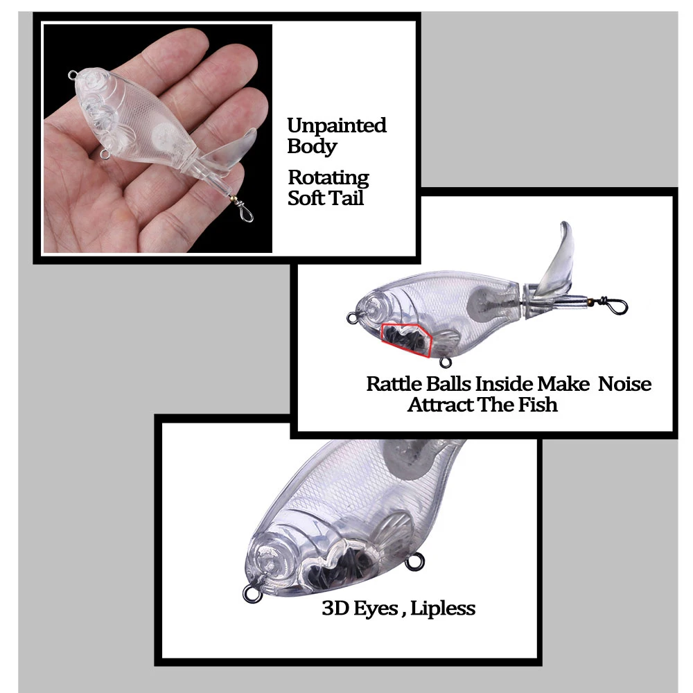 Chan'sHuang 20 piezas cebo en blanco sin pintar 90mm 15g Topwater cola giratoria Splasher Popper DIY hecho a mano señuelo de pesca Artificial - imagen 5