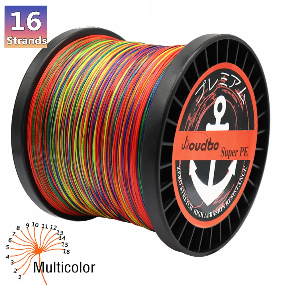 Línea de pesca trenzada de 16 hebras, línea de pesca trenzada de 300m, 500m, 1000m, 55lbs-280lbs, prueba de líneas de PE para pesca de atún marino de agua salada - imagen 2