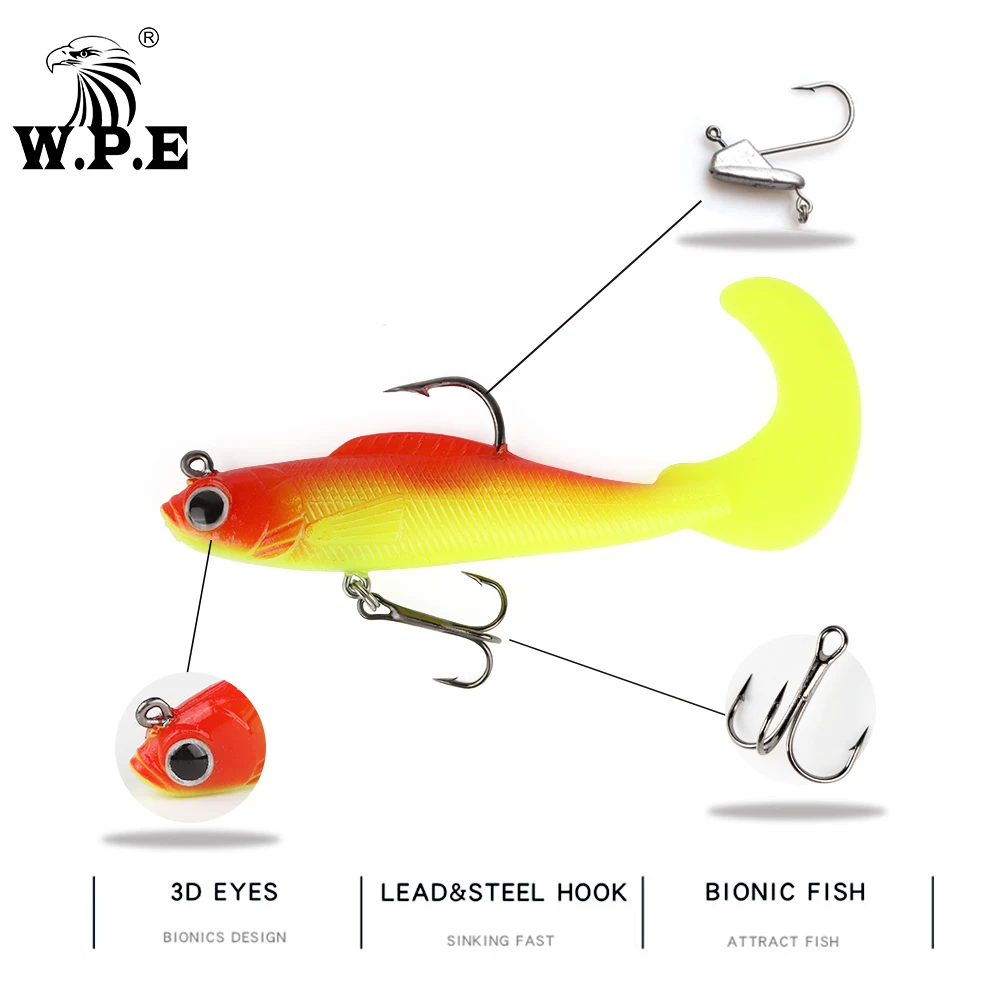 W.P.E-señuelo suave de pesca, cebo falso de goma, aparejo de Lucio, cabeza de plomo, 8/10/12/14cm, 8,5g/16,5g/22,5g/34,5g - imagen 3