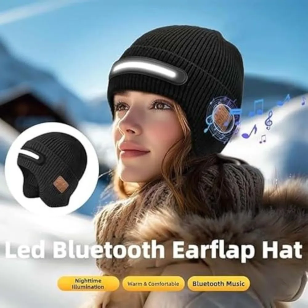 Gorro con luz LED recargable por USB, altavoz incorporado con micrófono, gorro inteligente desmontable con Bluetooth, gorro tejido con iluminación de tres etapas - imagen 4