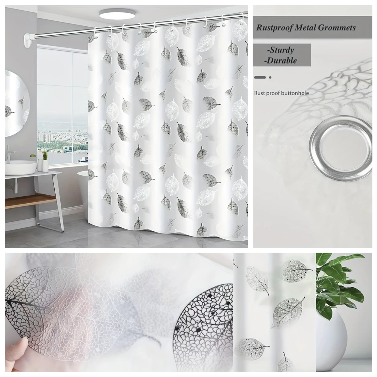 Cortina de ducha transparente con revestimiento PEVA, impermeable, antimoho, cortina de baño con ganchos, cortina de baño suave de lujo resistente - imagen 5