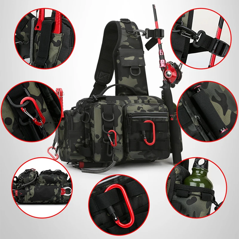 Mochila de pesca para hombre, bolso de un solo hombro para caña de pescar, estuche para carrete de pesca, bolsa de almacenamiento, bolsas de hombro de viaje - imagen 5