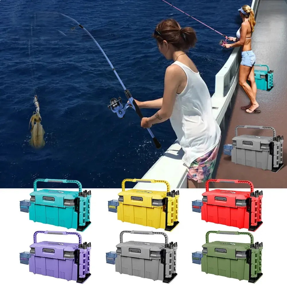 Caja grande de aparejos de pesca, soporte multifunción de 19,5 L de capacidad, soporte para caña, portavasos, caja de almacenamiento con mango de plástico, suministros de pesca - imagen 2
