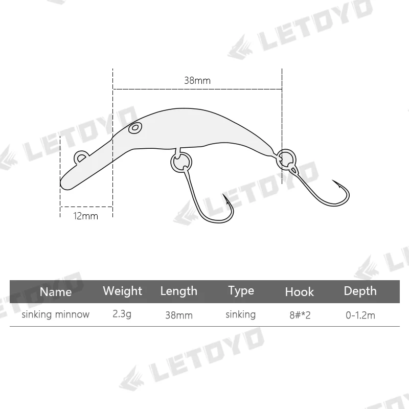 Letoyo 2,3g 38mm de profundidad Mini pececillo hundido 0-1,5 m señuelo de Fishihng de invierno Crankbait Wobblers cebo duro para pesca en arroyo de trucha - imagen 3
