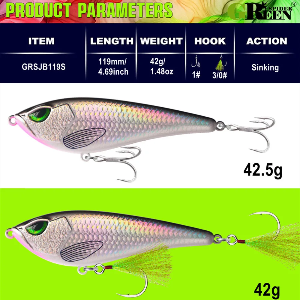 GREENSPIDER Jerkbait hundimiento – Sonido fuerte para lucio y perca - imagen 3