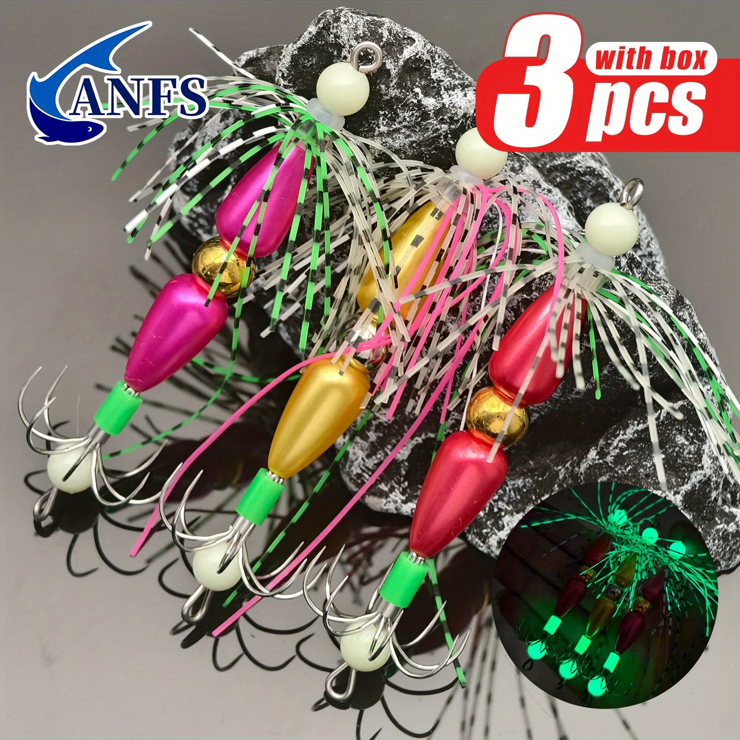 ANFS Cebo Luminoso Calamar Vinilo Brilla Oscuridad Pesca Mar Deportiva - imagen 2