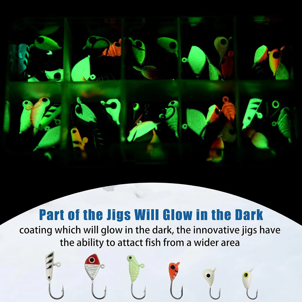 Jigs luminosos para pesca en hielo – Cabeza brillante para trucha y perca