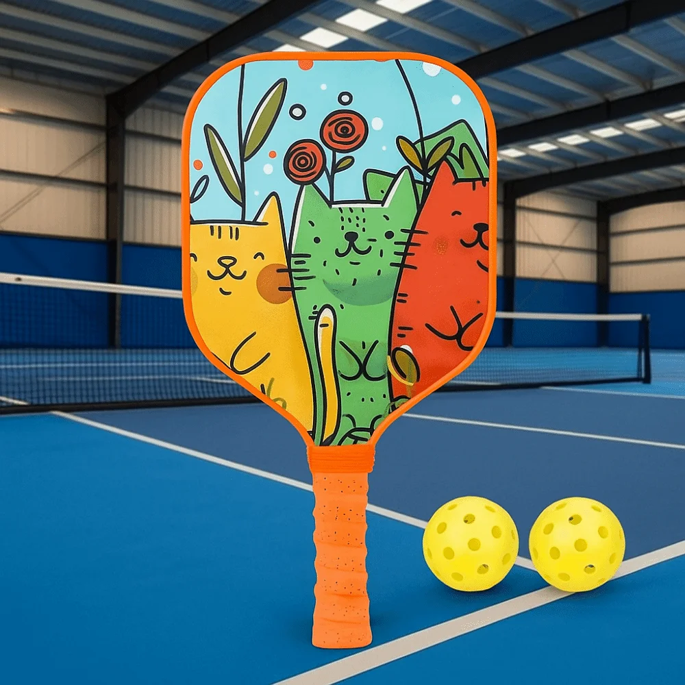 Juego de Pickleball para niños de dibujos animados, raquetas de Pickleball ligeras y duraderas para niños, juego de Pickleball para niños con agarre antideslizante de 2 bolas - imagen 4