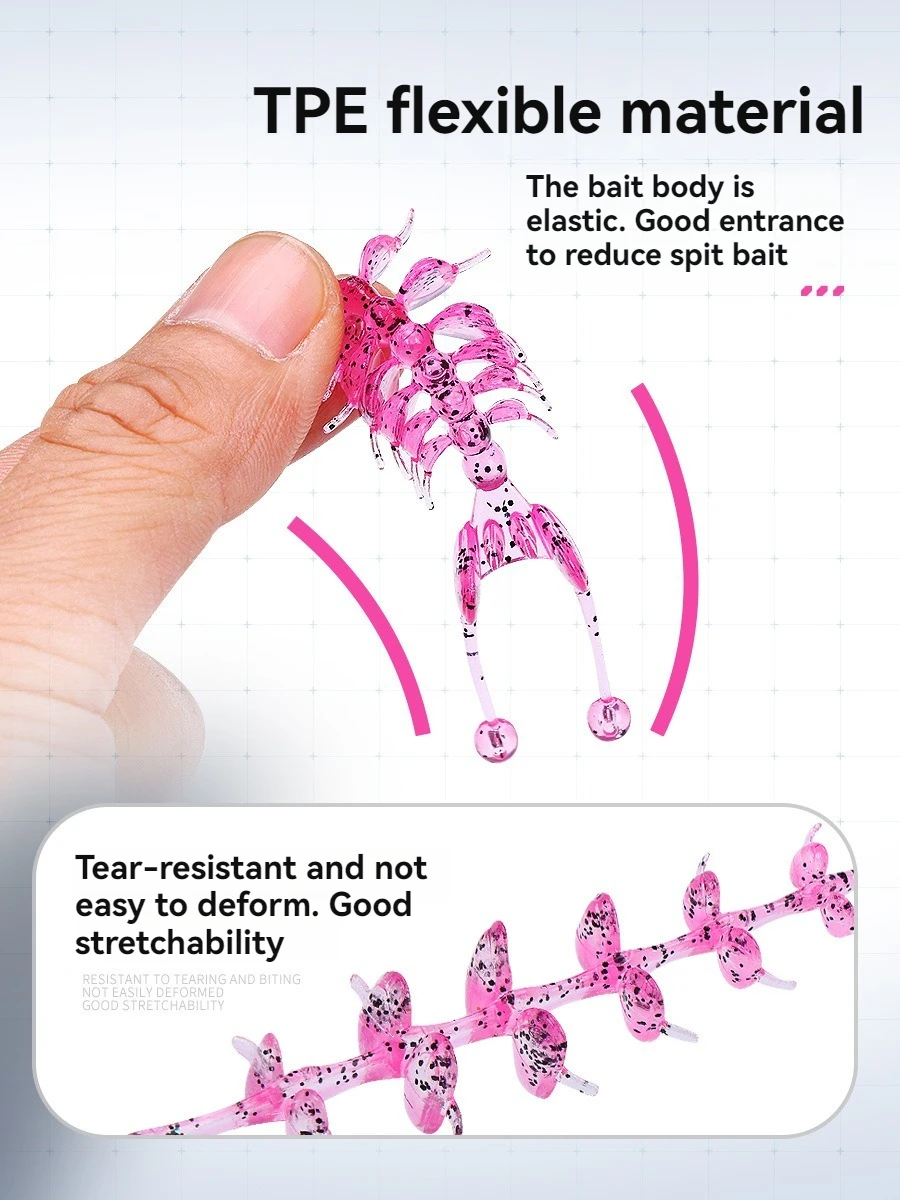 1Kit 10 Uds TPE Señuelos de Pesca 6,5 cm camarones flotantes Wobbler Artificial gusano de silicona cebo falso para Lucio mar Crankbait señuelos - imagen 5