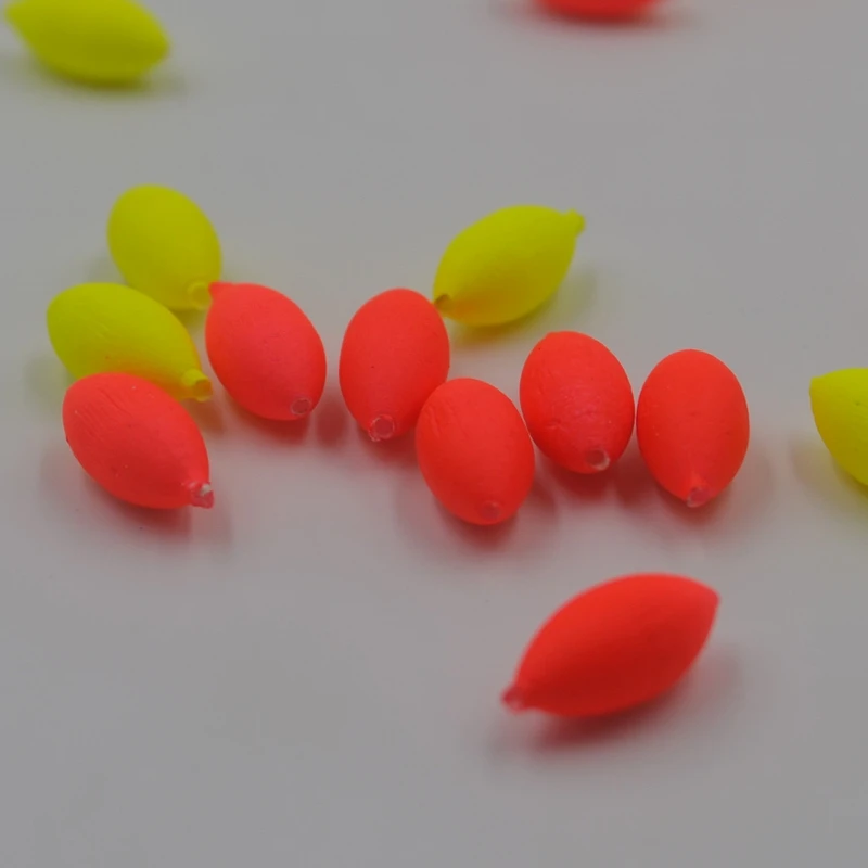 MNFT 200 Uds flotadores de espuma ovalados bola Bobber Rig hacer cuentas flotantes de pesca indicador rojo/amarillo frijoles de pescado con agujero sin tapón - imagen 3