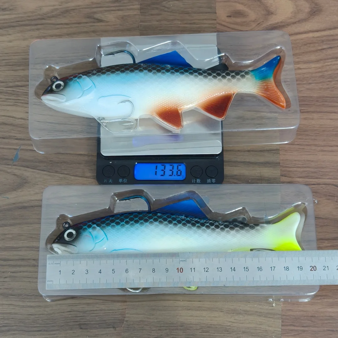 Swolfy, 1 unidad, gran juego, señuelos de plástico 3D, señuelos blandos, 130g/200mm, cebo de silicona para pesca, isca artificial, aparejos de pesca