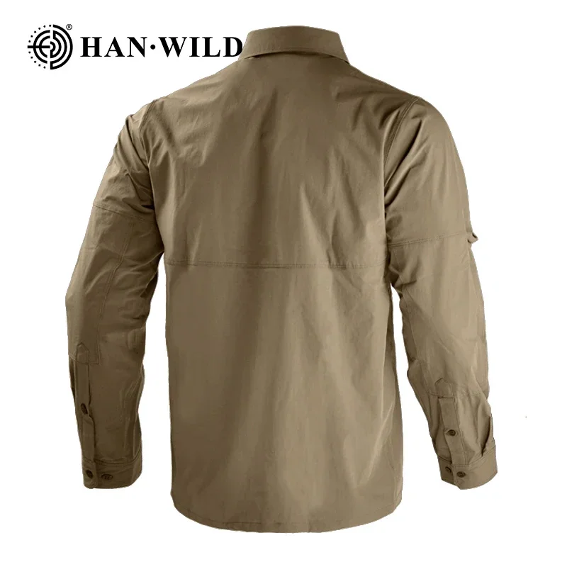 HAN WILD-ropa de acampada para hombre, camisa ligera, camisa táctica de secado rápido, camisas de trabajo y caza de manga larga, ropa deportiva - imagen 5