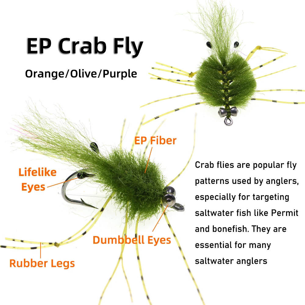 Wifreo # 2/0 cangrejo camarón mosca mancuernas ojos gancho de acero inoxidable cuerpo de fibra EP pesca con agua de mar patrones de mosca permiso Bonefish señuelo - imagen 2