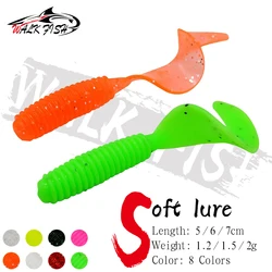 WALK FISH-señuelo de Pesca de cola larga, 5-7cm, 1,2-2g, cebo suave, gusano de cola enrollable, hoz, olor a sal, carpa, lubina, Pesca, gusano Takcle