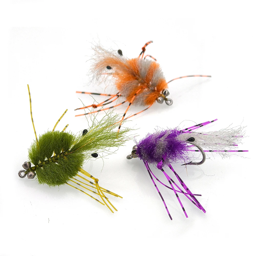 3 uds mancuernas ojos cangrejo mosca 2/0 gancho de acero inoxidable cuerpo de fibra EP pesca de agua salada patrones de mosca permiso Bonefish señuelo - imagen 4