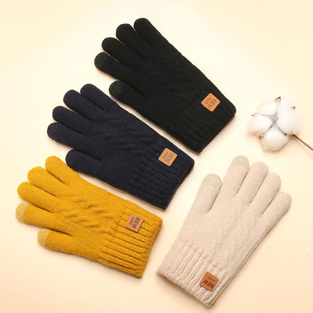 Guantes de punto gruesos a la moda, guantes cálidos a prueba de frío para conducir, manoplas de doble capa a prueba de viento para mujeres y hombres - imagen 2
