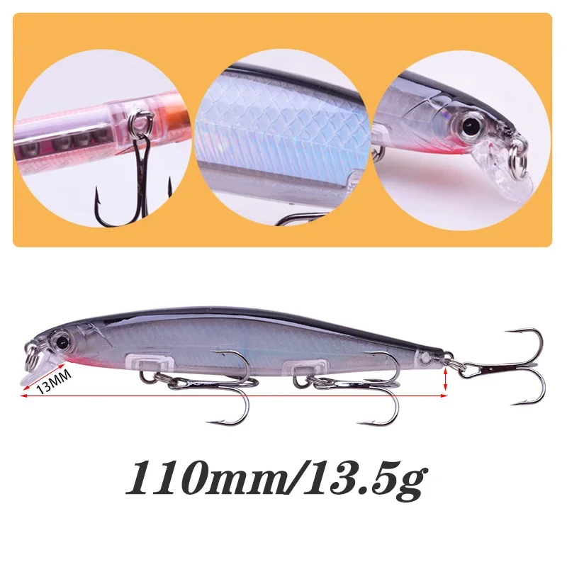 Señuelos de Pesca Minnow, Wobblers hundidos, 11cm, 13,5g, Crankbait, cebo duro Artificial de plástico para aparejos de Lucio, 1 ud. - imagen 3