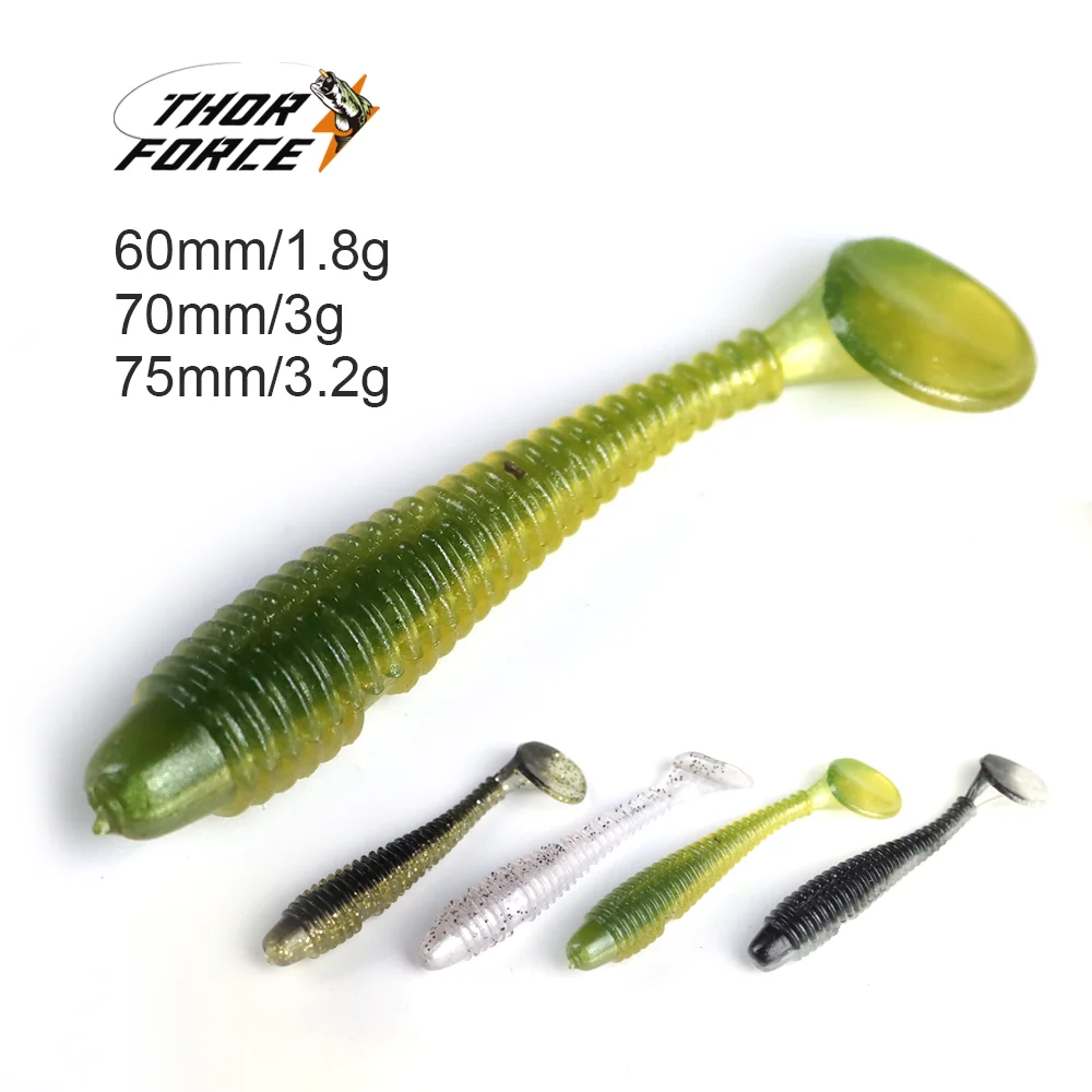 Thorforce 1PC Señuelos de pesca blandos Simulación de cola de paleta Cebos de plástico Gusano artificial Swimbait Cebo de cola en T para lubina Trucha