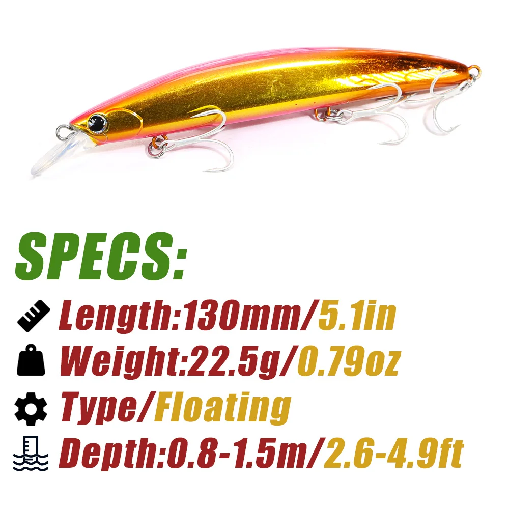 B & U 130mm Señuelos de Pesca de pececillo flotante cebo Artificial láser agua salada fundición larga Trolling Wobblers Jerkbait lubina - imagen 2