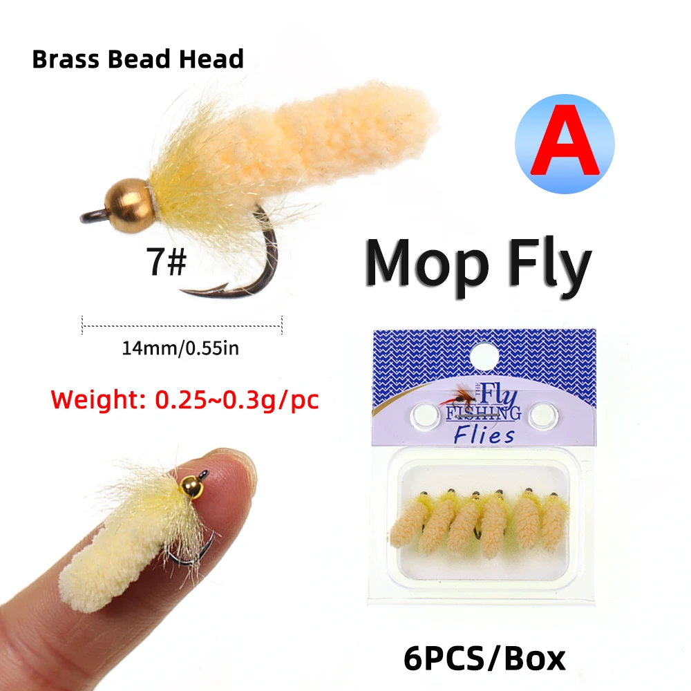 Wifreo, 6 unids/caja, cabeza de cuentas de latón/tungsteno, fregona, mosca, trucha, lubina, tipo de pez, enmalle azul, Steelhead, pesca con mosca, señuelo para moscas - imagen 3