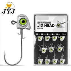 JYJ 15 unids/lote 3,5g 5g 7g 10g 14g anzuelo de cabeza de anzuelo de pesca para señuelo de gusano suave aparejos de pesca anzuelo de jigging con ojos 3D