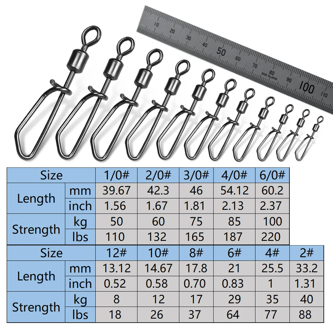 9KM giratorios de pesca Snap 25 ~ 100 Uds. Conector de pesca de agua salada giratorios de pesca a presión de acero inoxidable - imagen 3