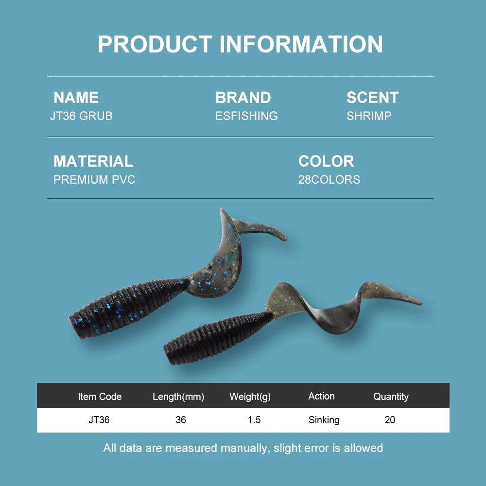 ESFISHING-señuelo pequeño JT36 20 piezas, cola de silicona de 36mm, señuelo de Lucio, Señuelos de Pesca artificiales, cebo suave - imagen 3