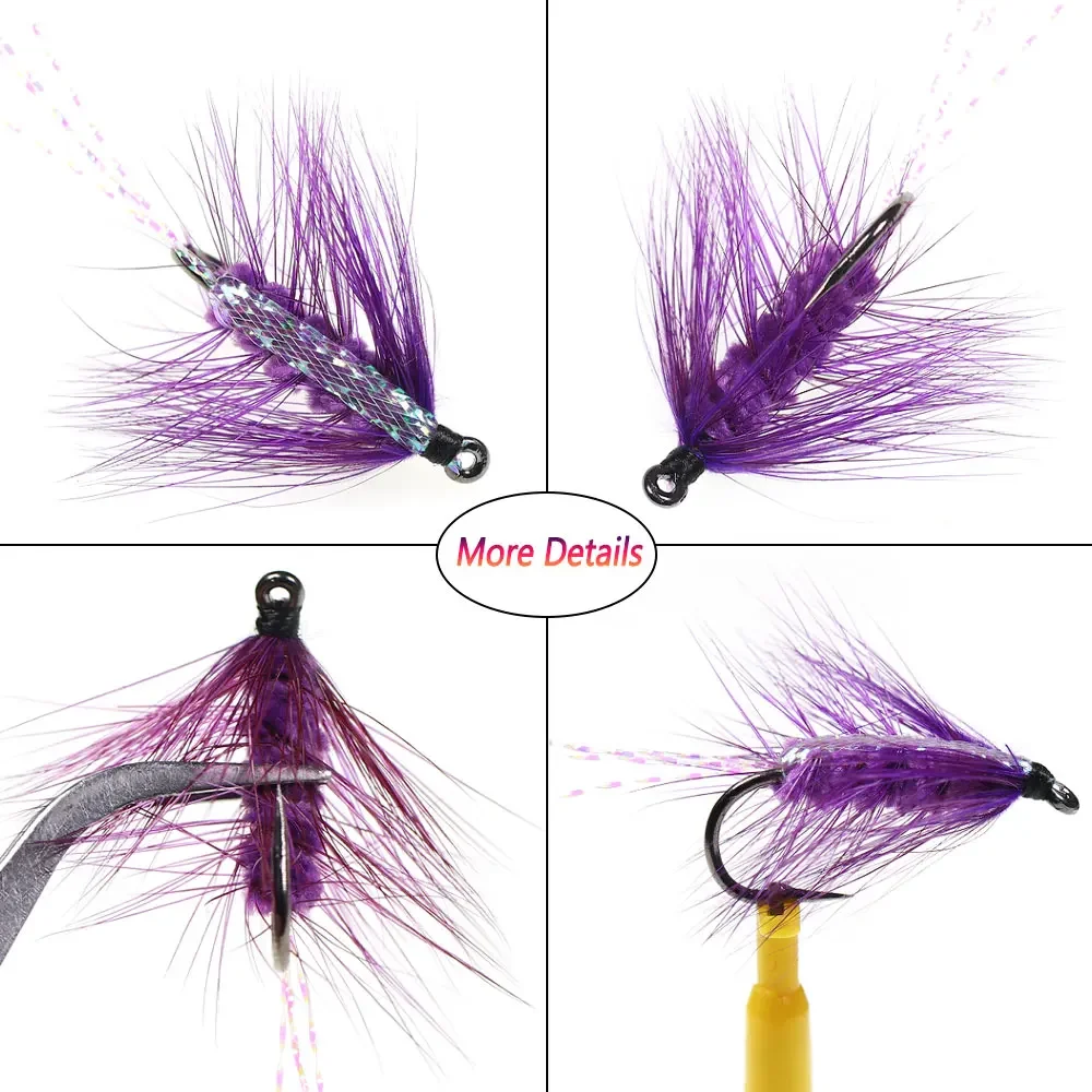 Bimoo 8PCS # Cebo de ninfa Artificial con mosca de gusano lanoso de chenilla sintética con respaldo de 4 Flash para señuelos de pesca de perca de trucha - imagen 4